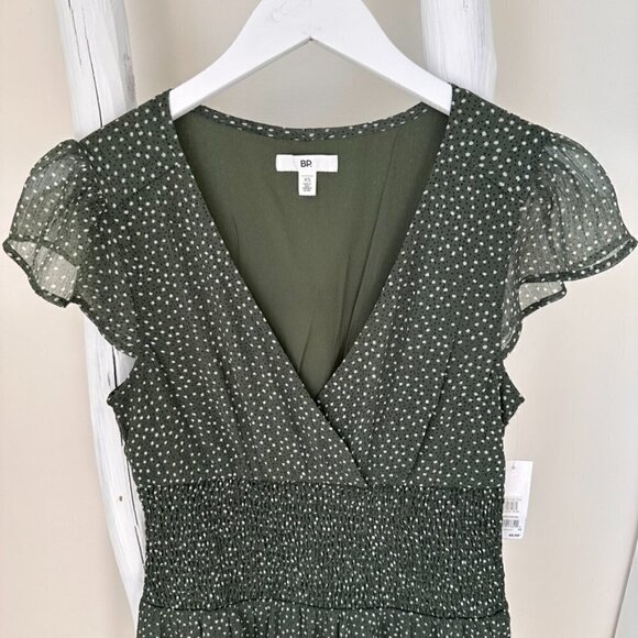 BP Smocked Waist Chiffon Mini Dress Green Sz XS - Picture 3 of 11